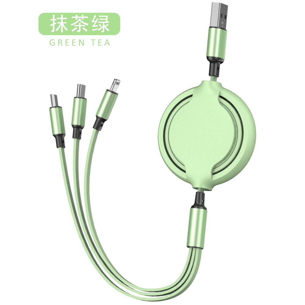 圆形拉伸一拖三数据线快充伸缩三合一充电线L120-12