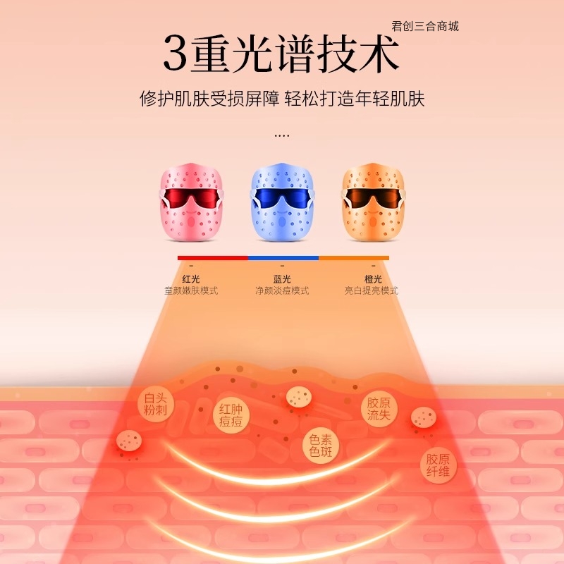 金稻美容仪家用脸部面膜导入面部护理红蓝橙光大排灯led光子面罩KD036S