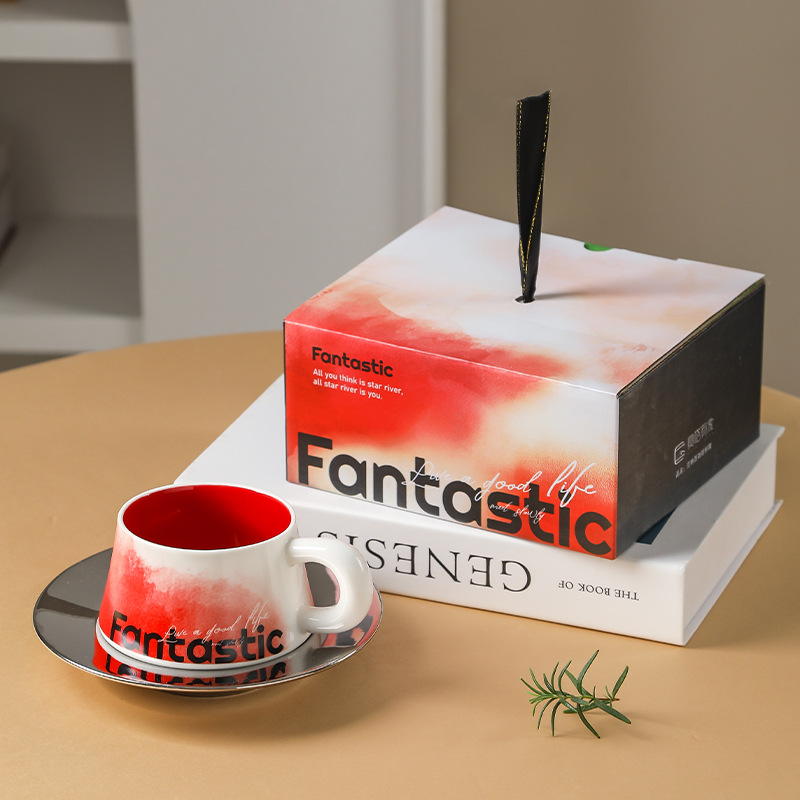 范特西高颜值陶瓷咖啡杯碟情侣对杯礼物精致陶瓷杯子礼盒   FTXKFB001